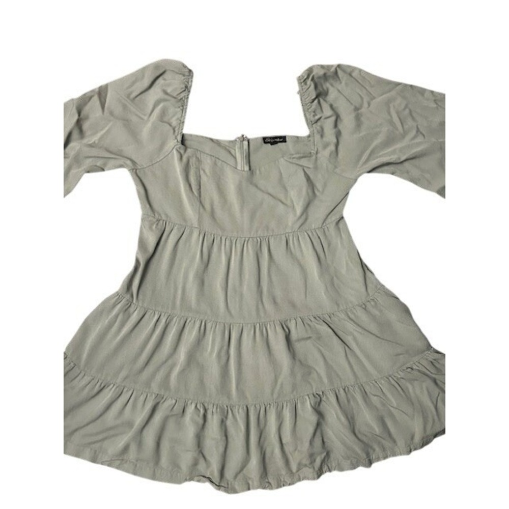 Shinestar Sage Green Tiered Babydoll Dress Peasant‎ Cottagecore Earthy Neutral - Picture 10 of 11